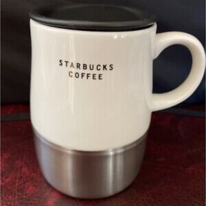 Starbucks White and Silver Coffee Mug